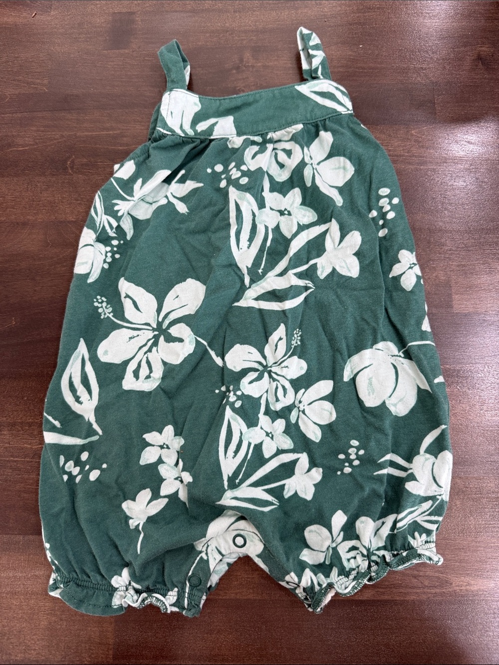 Carter's Green and White Floral Tie-Back Romper